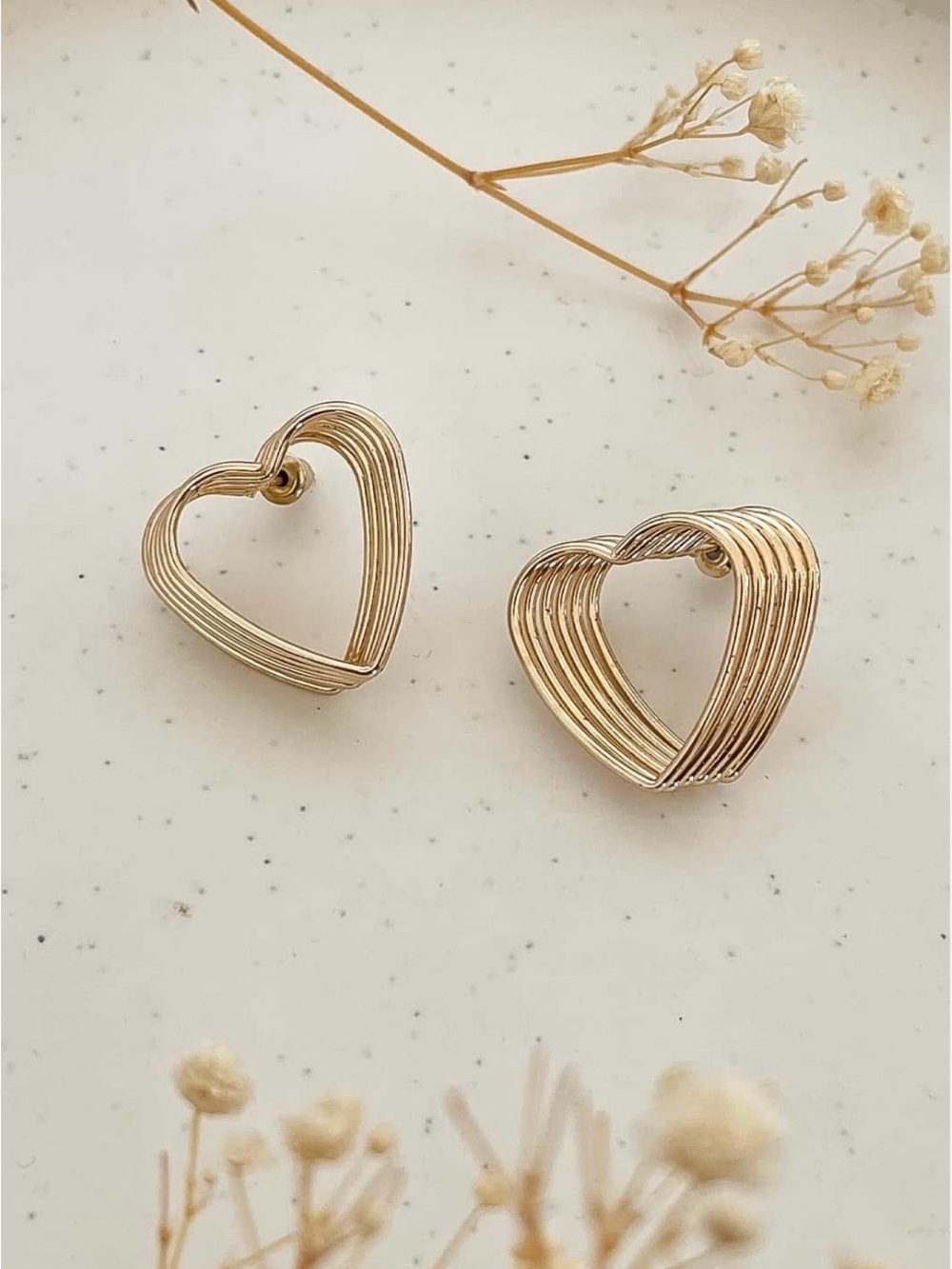 Gold Layered Heart Hoop Stud Earrings